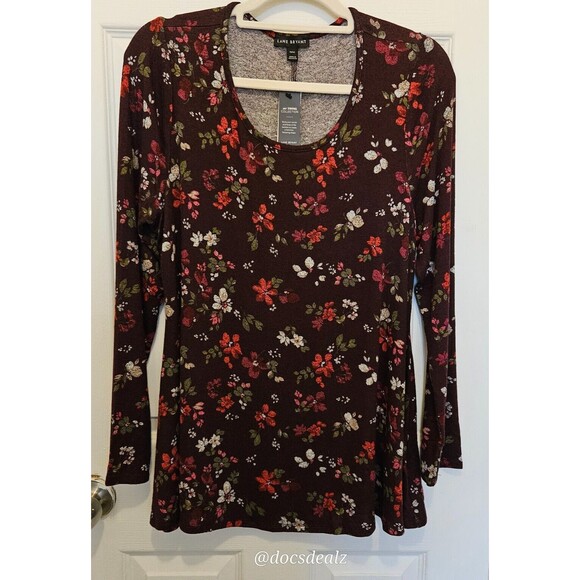 Lane Bryant Fit and Flare Hacci Top Brown Floral Pattern Size 10/12 - Picture 1 of 3